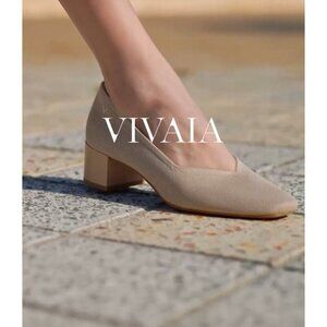 VIVAIA Square Toe Chunky Heel Pumps Beige Knit Eco Shoes EU 39.5 Women